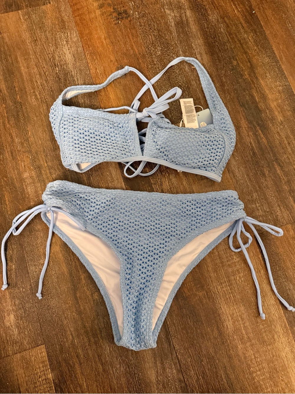 NWT Cupshe Light Blue Crochet Tie-Side Bikini Set - Sz S
